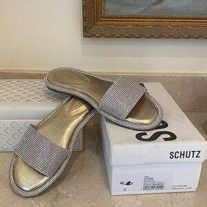 SCHUTZ Women's Gold and Silver Slide Sandals